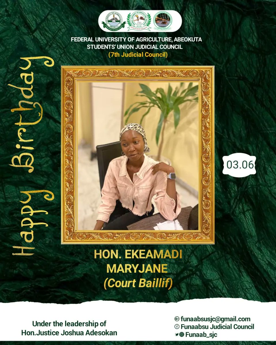 funaabsujc's tweet photo. We honor our esteemed Court Bailiff and Justice of the Supreme Students Court on there special day! Your exemplary dedication, unwavering passion, and unrelenting drive are a beacon of inspiration to us all.
#Happybirthday
#7thJudicialCouncil
#FUNAABSU23/24
#TeamUbuntu https://t.co/csfb8hzXNx