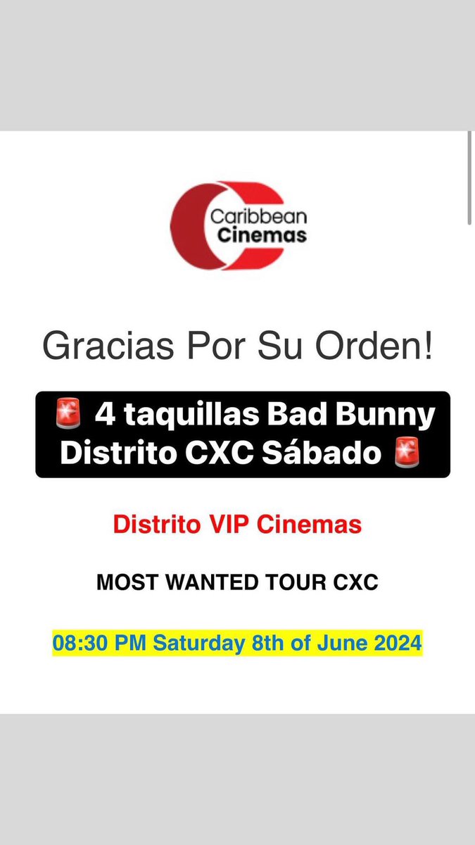fabi19robles's tweet photo. Vendo 4 taquillas para #BadBunny en Distrito T-Mobile CXC, función del sábado. 

(salieron en $50 c/u, las dejo en $45 c/u pero se puede negociar) https://t.co/zmrgG9JkR8