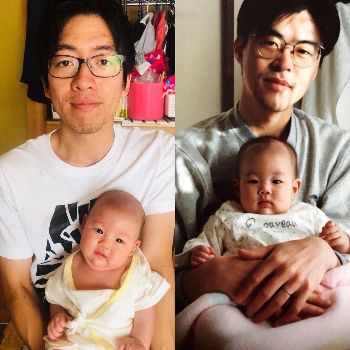 yukyusha's tweet photo. ←生まれたての頃の娘と僕
               30年前の妻の父と妻→ https://t.co/GtYA1NxDFU