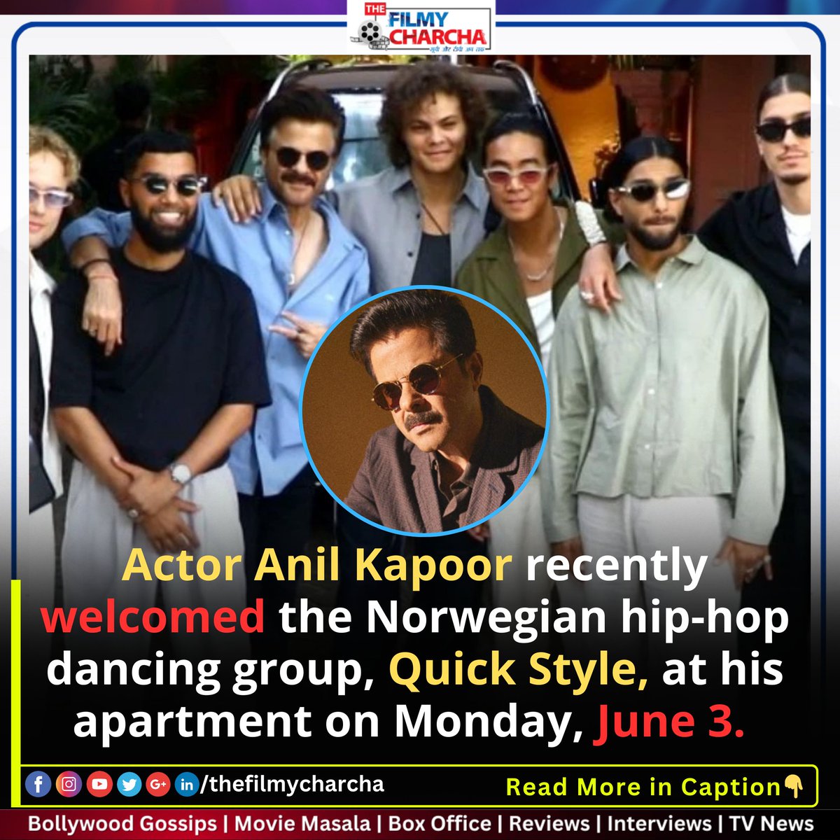 thefilmycharcha's tweet image. Actor Anil Kapoor recently welcomed the Norwegian hip-hop dancing group, Quick Style, at his apartment on Monday, June 3.

#AnilKapoor #quickstyle #thefilmycharcha #bollywoodstar #norwegian