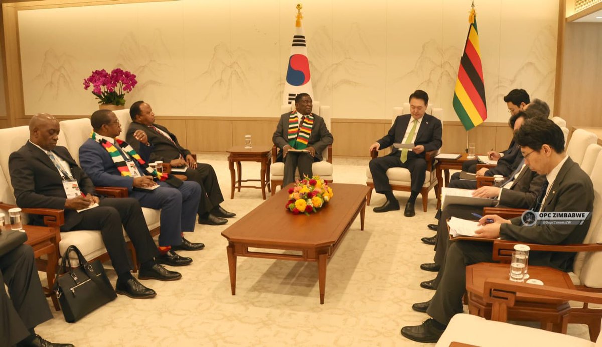 During his diplomatic mission to South Korea, on the sidelines of the Korea-Africa Summit, President <a href="/edmnangagwa/">President of Zimbabwe</a> met with President Hong Suk Yeol of South Korea to discuss bilateral issues, laying the groundwork for enhanced cooperation. #InvestmentPromotion