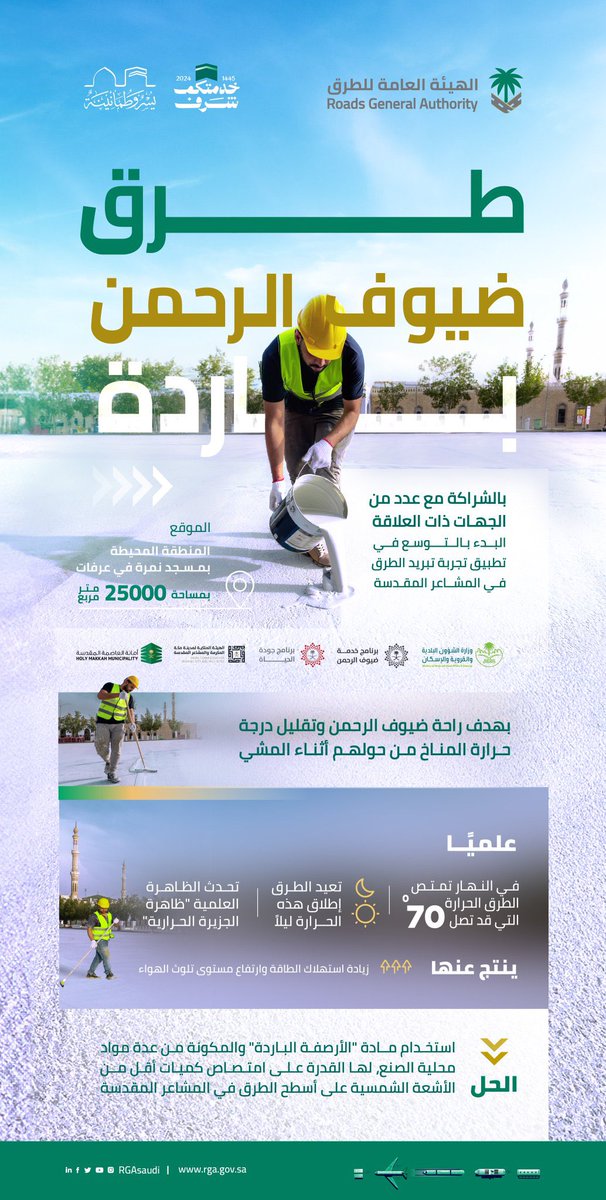 soso_m1999's tweet photo. #حنا_خدام_الحرمين
#hajj
#ZiarH 
#حج_١٤٤٥هـ 

تبريد طرق زوار الرحمن رح يخفض درجة الحرارة ١٥ درجة . https://t.co/cV28GePrtR