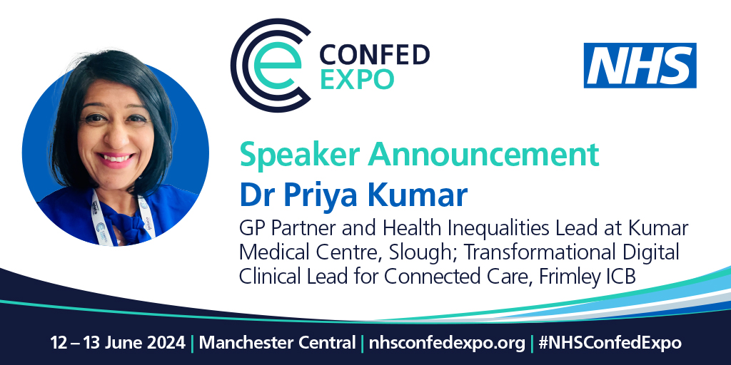 ConfedExpo's tweet photo. 📣Speaker Announcement📣

@PKGP07 will be speaking at #NHSConfedExpo. Find out more on the sessions 'Making the case for population health: engaging with workforce and communities' &amp; "The economic benefits of the shift to proactive care".

View agenda👇
https://t.co/QnQsjhGV2a https://t.co/9DKqMllkth