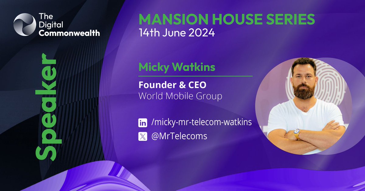 🎙️ Exciting news! Micky Watkins (<a href="/MrTelecoms/">Micky (Mr Telecom) Watkins</a>), Founder &amp; CEO of <a href="/WorldMobileTeam/">World Mobile</a>, will be delivering a keynote at the Mansion House Summit on June 14th 🗣️

World Mobile is building a decentralised, blockchain-powered mobile network that is set to disrupt the telecom industry and