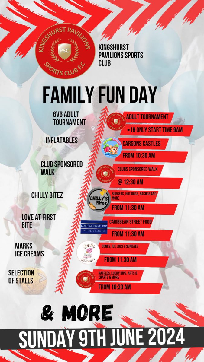 Our annual club fun day with 1st football games starting at 1030

The football tournament is our club’s managers parents and siblings all dusting off the boots