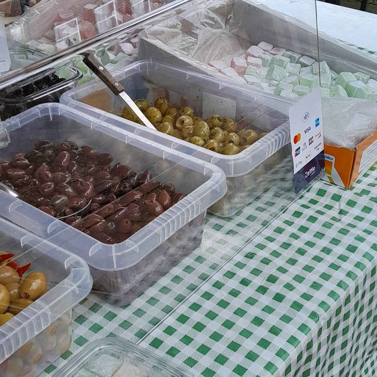 It’s was lovely morning down on Lichfield’s general market this Tuesday Now we have slight rain that we hope will clear up later
We have 11 traders today waiting to sever you.
again, on the market we have Olives2z with lovely Olives Nuts and Turkish Delight