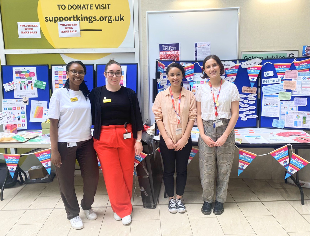 📸 This #DietitiansWeek (3-7 June), our #Dietitians are holding an information stall at King's College Hospital, until 3 pm today.

Pop down today to meet our teams for info on specialist areas of dietetics, oral nutrition support, and more!

#TeamKings