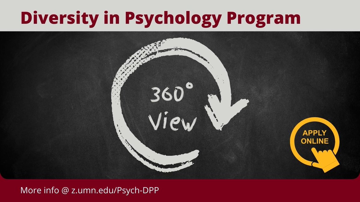 Ready to take the next step in your psychology journey? UMN’s Diversity in Psychology Program (DPP) is here to help you get a 360-degree view of the application process. Learn more at buff.ly/3CTp6tq #DiversityInPsychology #GradSchoolPrep #InclusiveFuture #UMNdriven