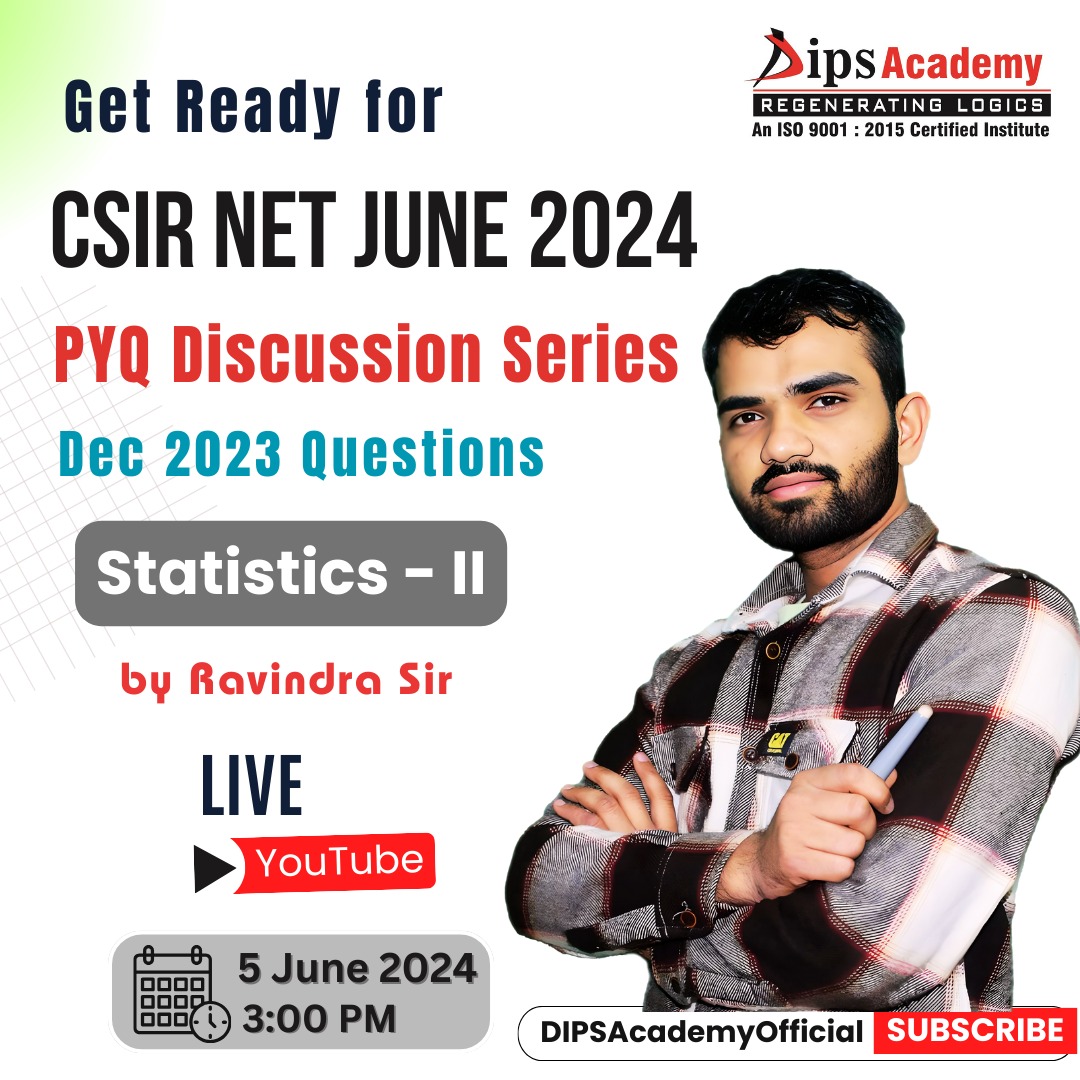 dipsacademymath's tweet image. Get ready for CSIR NET June 2024 Exam with PYQ Discussion Series.
Topic: Statistics Class 2
Set Reminder now: youtube.com/live/21o09-EEM…

📅 Date: 05 June (Wednesday)
⌚ Time: 03:00 PM

#csirnet #maths #questiondiscussion #Statistics #Class2 #questionsandanswers #LoksabhaPollResults