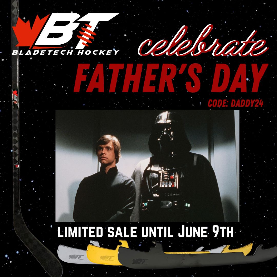 BLADETECHHOCKEY's tweet image. We&apos;re celebrating all the dad&apos;s in the galaxy this year! Use code: DADDY24 at checkout for a discount on all order made until June 9th!

#teambladetech #speedisourbusinsss #nhl  #hockeydad #hockeyplayer #beerleaguehockey #hockeyfamily #menshockey #stanleycup #fathersday