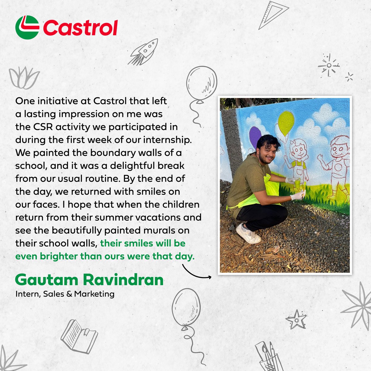 At Castrol, we believe internships should be about real world experience and a chance to get involved in things that matter. Swipe to know more about their journeys with us. EarlyCareers Lifeatbp LifeatCastrol SummerInterns https t.co PITADZlh33 At Castrol, we believe internships should be about real world experience and a chance to get involved in things that matter