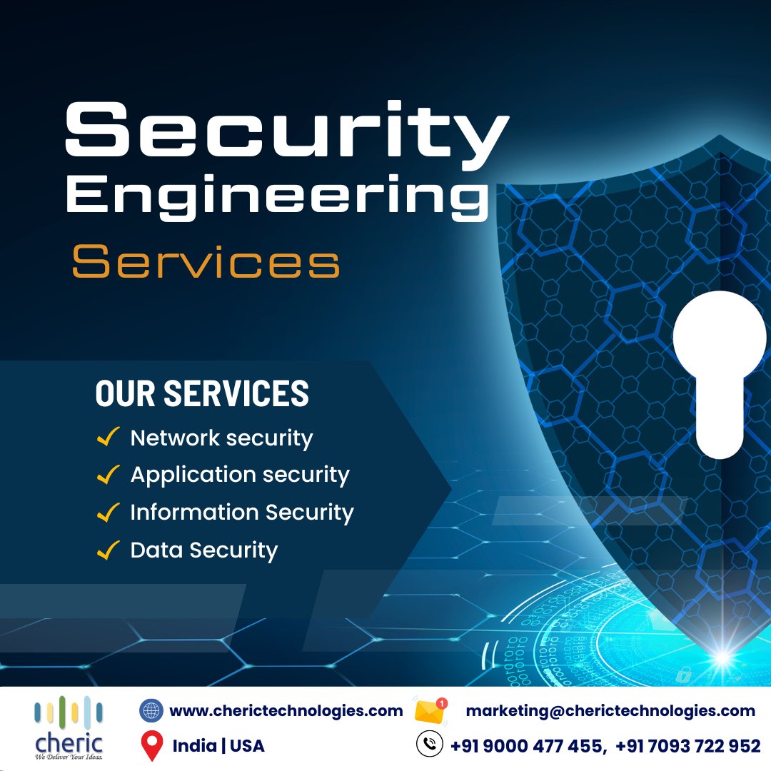cherictech's tweet photo. Get peace of mind with Cheric's Security Engineering Services. Our team helps you identify vulnerabilities and build a secure IT infrastructure
#Securityengineering #datasecurity #Cybersecurity #app #engineering #Itservices #hyderabad #cheric #madhapur #technologies #software https://t.co/GY1tHjvO3z