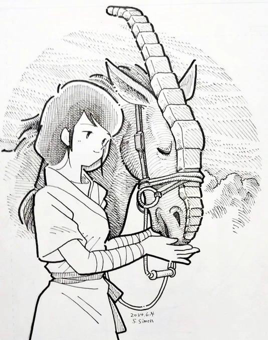 "Horn Head Horse"
人類滅亡後の世界を描く本「アフターマン」に登場する架空の馬です。以前も1、2度うろ覚えで描きました。
実際に多様な角を持つ動物は沢山いるので、それほど奇妙には見えませんね。
#一日一絵 