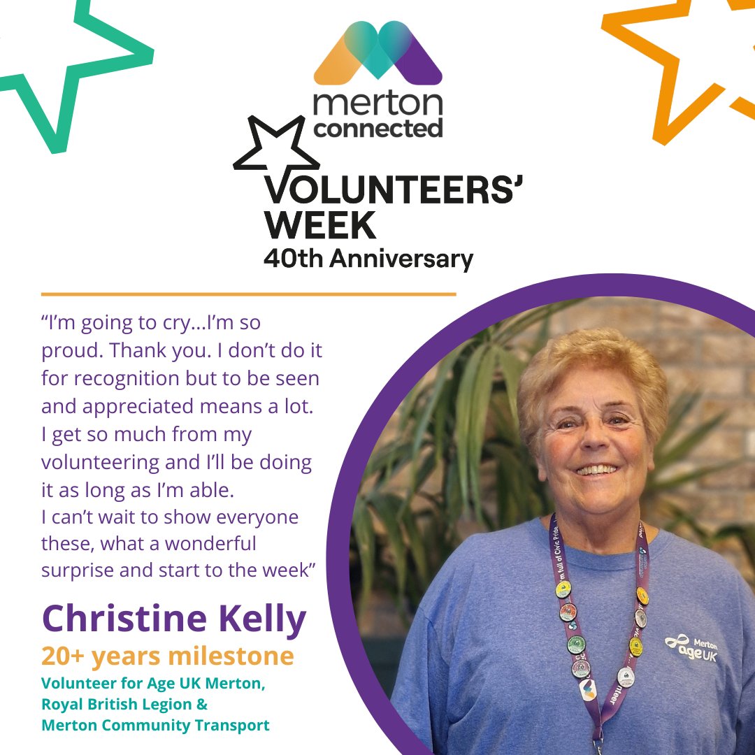 🌟 Volunteer Spotlight 🌟

We surprised Christine, a 20+ year volunteer for <a href="/PoppyLegion/">Royal British Legion</a>, @AgeUKMerton, &amp; <a href="/MertonCT/">Community Transport</a> with her lanyard displaying all 9 Merton Milestone Markers! Her reaction was priceless. Stay tuned this week as we spotlight our community heroes.
#FullOfCivicPride