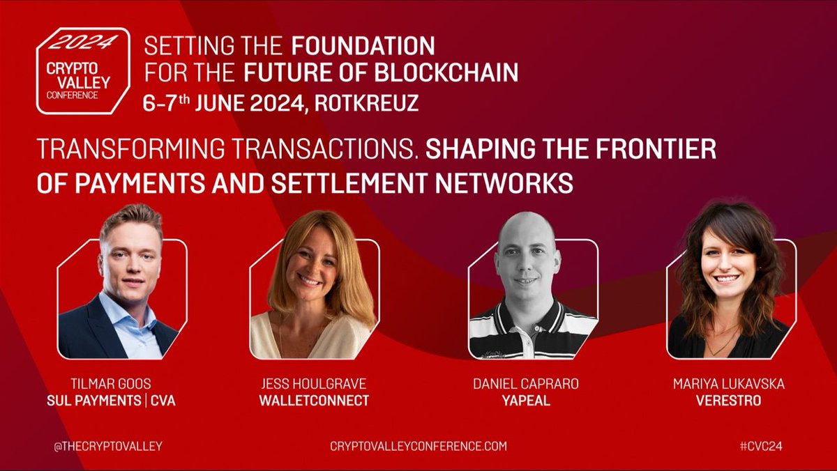 SulPayments (@sulpayments) on Twitter photo Our CEO Tilmar Wilhelm Goos look forward to the panel with Jess Houlgrave (WalletConnect), Daniel Capraro (YAPEAL), Mariya LUKAVSKA (Verestro). 
 Join us at the the Crypto Valley 2024 Conference 6-7 June in Rotkreuz, Switzerland.
#payments #settlements #blockchain Our CEO Tilmar Wilhelm Goos look forward to the panel with Jess Houlgrave (WalletConnect), Daniel Capraro (YAPEAL), Mariya LUKAVSKA (Verestro). 
 Join us at the the Crypto Valley 2024 Conference 6-7 June in Rotkreuz, Switzerland.
#payments #settlements #blockchain