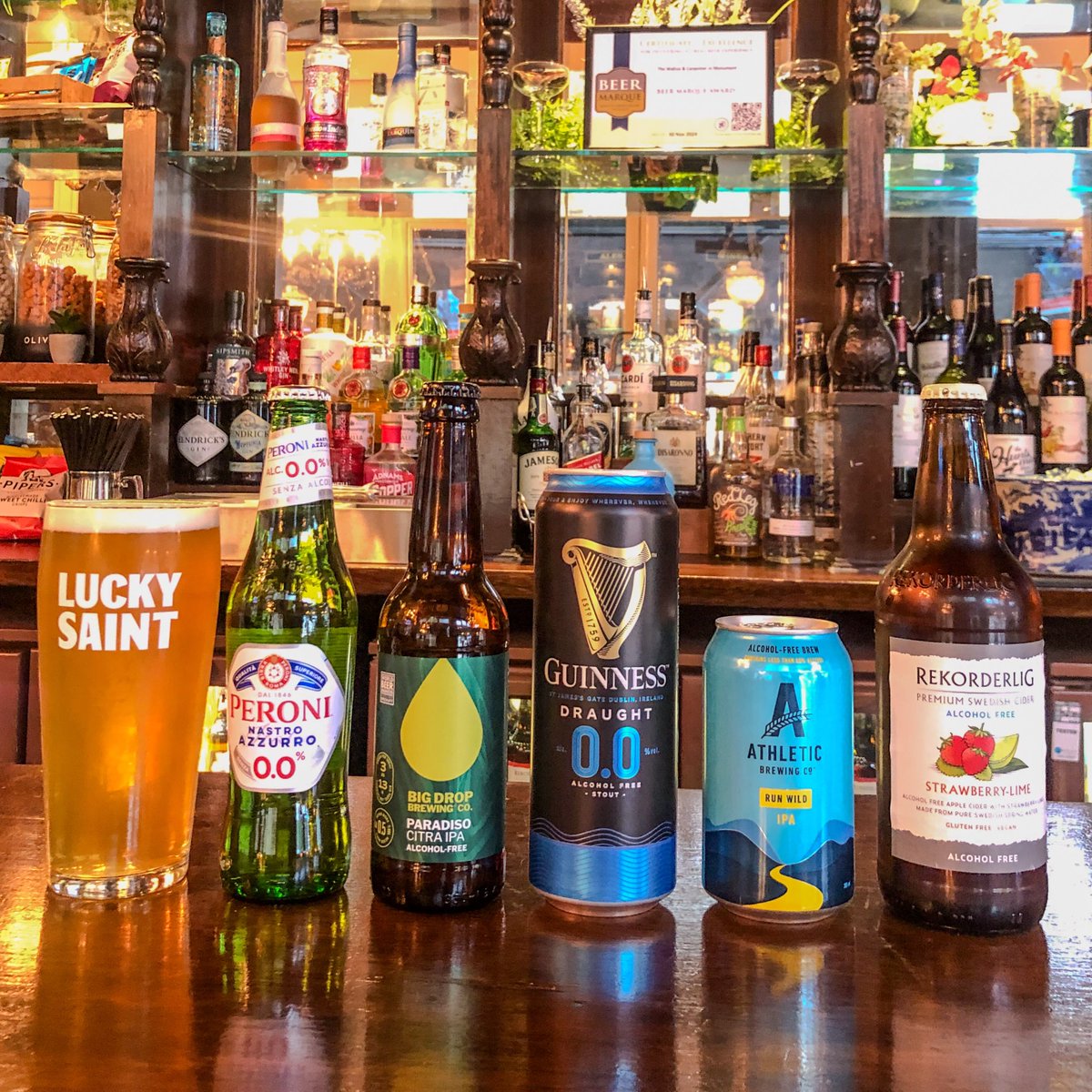 Driving back home ?? Don’t worry we got you covered !!

Now enjoy our Alcohol Free beers from @LuckySaint on tap to chilled bottled beers 🍻