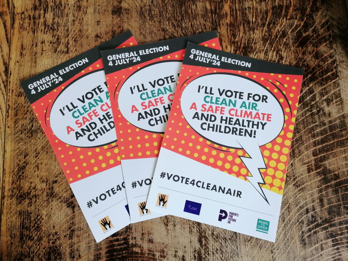 Super hot off the presses, here are our posters in real life. Thanks to <a href="/EllaRobertaFdn/">Rosamund Adoo-KD CBE FBSA</a>, <a href="/mothersriseup/">Mothers Rise Up 🌍 (inactive)</a> &amp; @parents_4future for collaborating with us! Let's get hundreds of these up all over the country - order yours here: mumsforlungs.org/news/general-e…
#Vote4CleanAir #ClimateAction