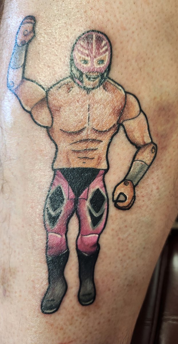 Smitt1J's tweet photo. Rey Mysterio action figure tattoo by Katelin!! #wwetattoo #reymysterio #scratchthatfigureitch https://t.co/tO5mzm3FM8