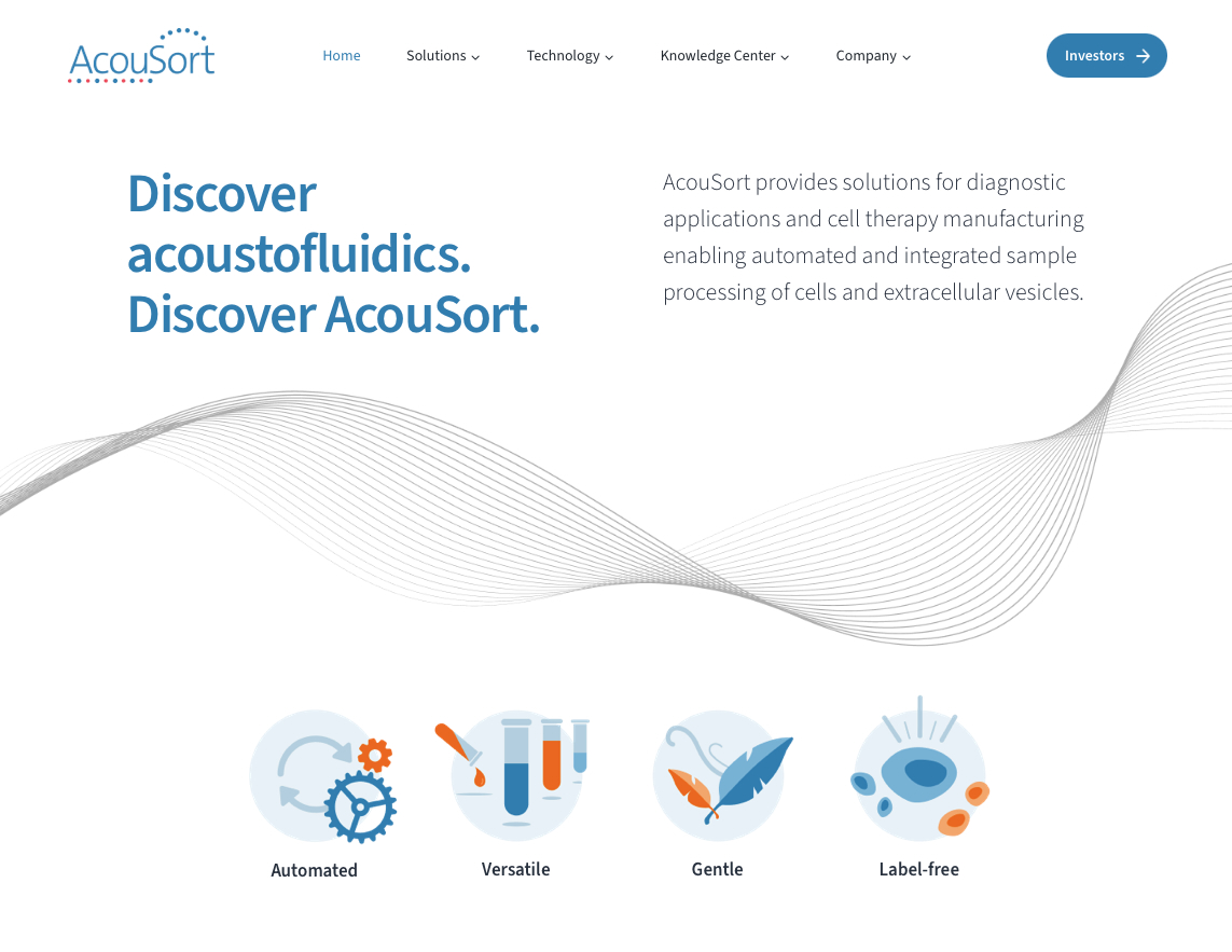 We are thrilled to announce the launch of AcouSort's new web page! 🌟
Visit acousort.com to learn more about our groundbreaking acoustofluidic technology and the solutions we offer for diagnostic applications and cell therapy manufacturing.