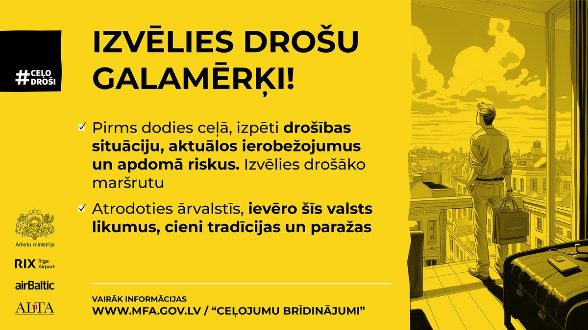 ✈️🧳🌴Jaunieti, vai izvēlētais ceļojuma galamērķis ir drošs? Pirms dodies ceļā, izpēti aktuālo informāciju 👉mfa.gov.lv/lv/celo-drosi #CeļoDroši