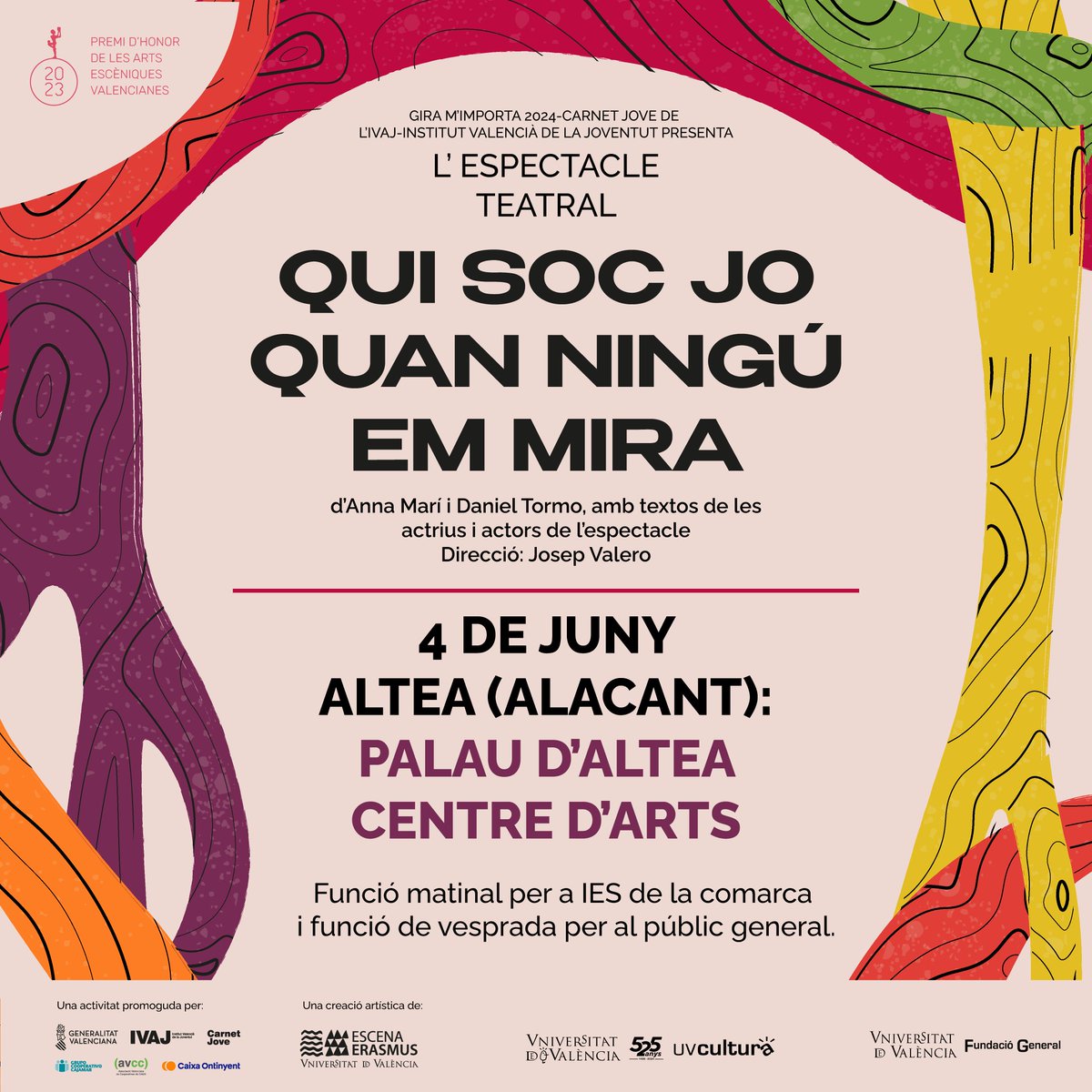 GVAivaj's tweet photo. 📍 Primera parada: #Altea!
🎭 La gira #MImporta d'@escenaerasmusuv comença enguany a este municipi alacantí.
Vos anime'm a gaudir de l'espectacle ‘Qui soc jo quan ningún em mira’, una reflexió sobre la identitat personal i col·lectiva.
#IVAJ #Teatre #EscenaErasmus