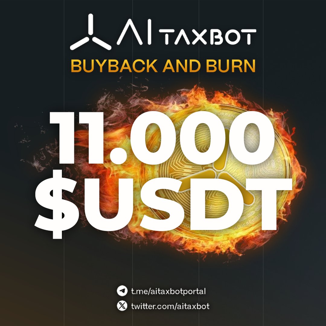 AITAXBOT's tweet photo. 11.000 $USDT BUYBACK & BURN AT $AITAX!

We are thrilled to announce the successful completion of the first $11,000 USDT buyback and burn for $AITAX!

Initially, we intended to implement a revenue share model at launch; however, due to regulatory concerns and community feedback, including insights from @IncomeSharks, we have decided to opt for a buyback and burn strategy instead. Stay updated, give us a follow and don't miss the upcoming releases!

https://t.co/TzXLAnJ1uU

$AITAX $fet $gpu $paal