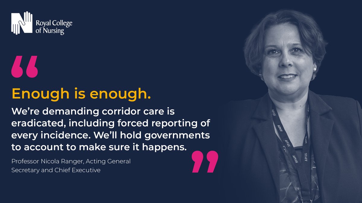 We’re demanding the eradication of corridor care, and forced reporting of every incidence, everywhere in the UK. 

Corridor care is unsafe, undignified and unacceptable. We want RCN members to call it out. Find out more: rcn.org.uk/corridor-care