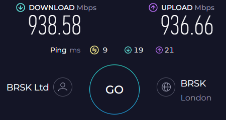 Great_Marko's tweet photo. So excited to finally have a symmetrical #FTTP  #broadband connection - look at these speeds! 💨🏃 Whoosh!! #Brsk 🛜

If you want broadband with amazing speeds, check out @Brsk_uk ! ...Plus, you can get a £75 Amazon voucher if you use my referral link: https://t.co/GBA0fq1t1R https://t.co/AJn3ySxEOf