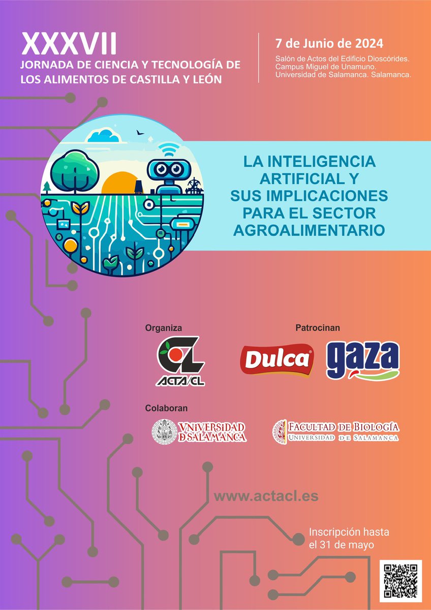 No os perdáis nuestra Jornada anual, la inscripción sigue abierta en actacl.es #InteligenciaArtificial <a href="/usal/">Universidad de Salamanca</a>