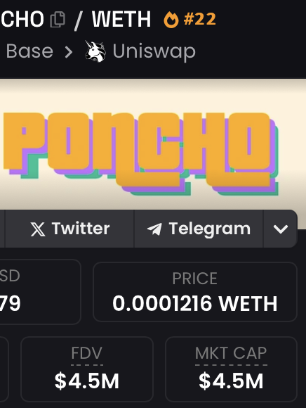 higher11g's tweet photo. how is $Poncho only 4.5 million

this shit is worth 400million

then 1 billion

based team and community https://t.co/qzFKD6zzXg