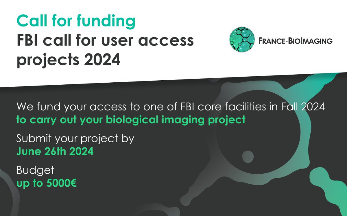📢Funding for Access! 
You need to access biological imaging services 🔬at one of FBI facilities in Fall 2024?
Apply before June 26th in order to be considered for a grant of up to 5000€ to cover your access &amp; travel costs.
👉Submit your project here: france-bioimaging.org/application/fr…