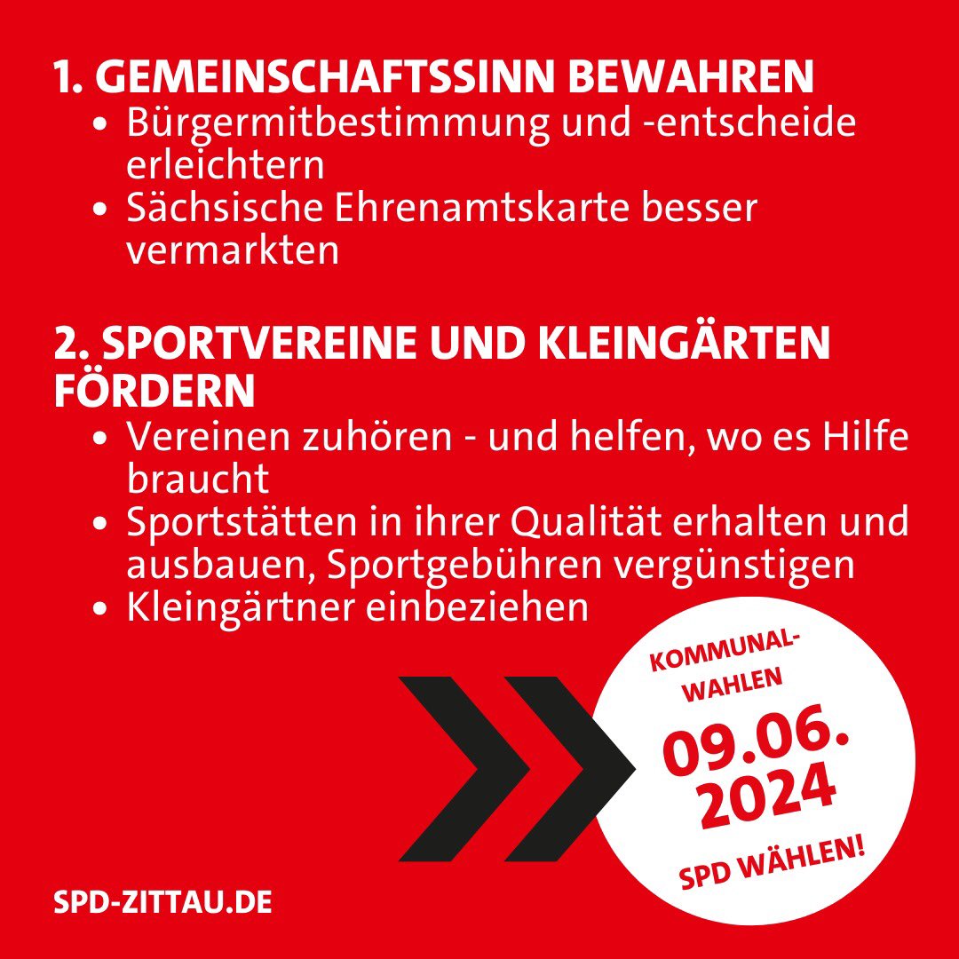 spdzittau's tweet photo. Unser zweiter Schwerpunkt für die Stadtratswahl in #Zittau:
„Sport, Vereine und Ehrenamt stärken“

#spdindenstadtrat #zurückindiezukunft https://t.co/rWss6l8zTY