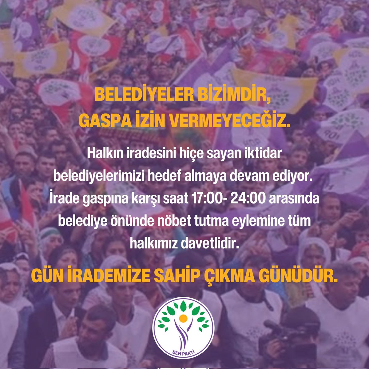 DemCeylanpinar's tweet photo. Belediyelerimizi hırsızlara, çetelere, talancılara peşkeş çekmenize izin vermeyeceğiz!!
Serêkaniyê'den Colemêrg’e selam olsun. 
#kayyumageçityok https://t.co/cYa1Hznivb