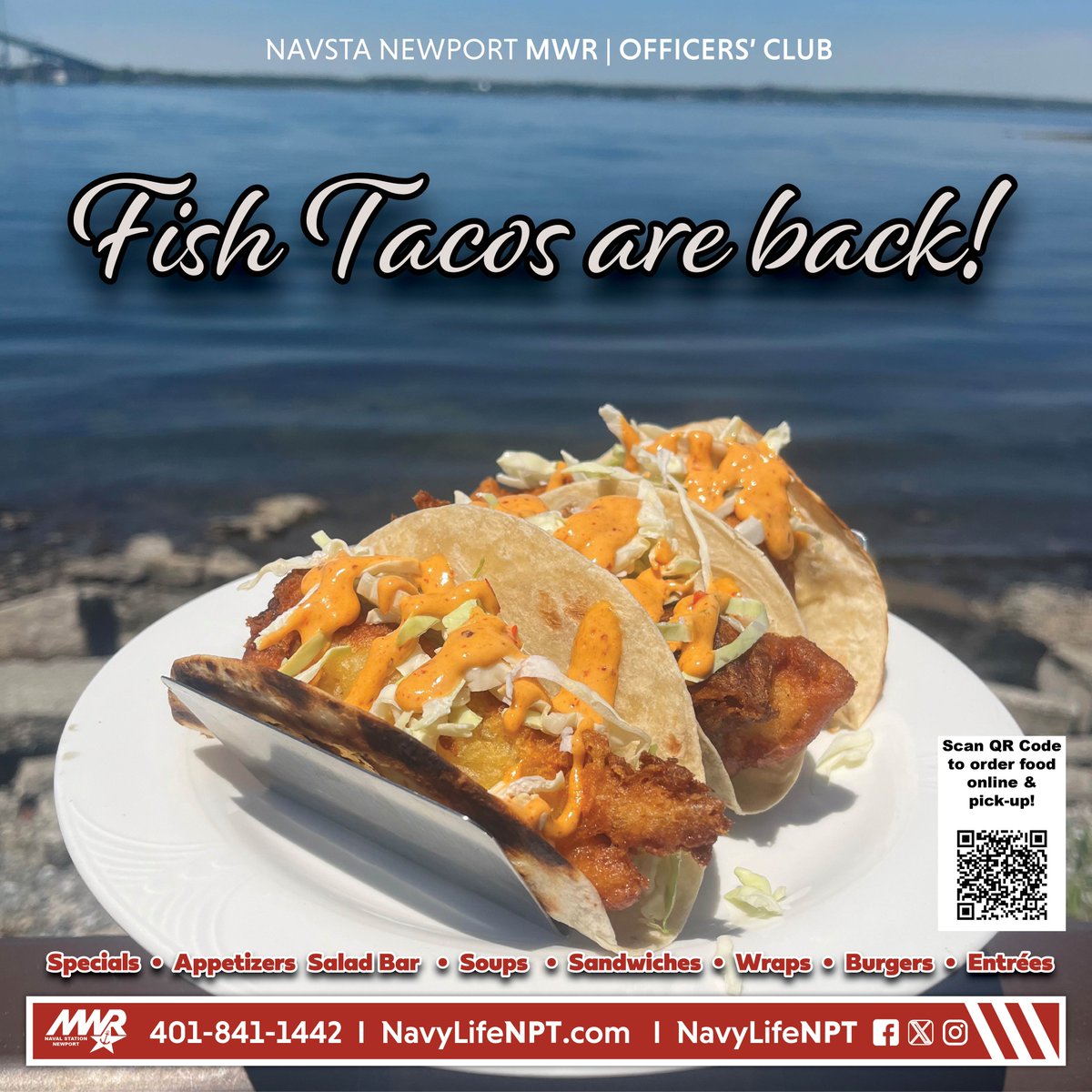 NavyLifeNPT's tweet image. We're serving lunch on the Officers' Club Deck today! Menu: NavyLifeNPT.com/dining/officer…. Order online before you head over &amp;amp; have it ready for when you arrive: DineonthegoMidlant.com. Open to all patrons with base access. #lunchwithaview #military #freshtoorder