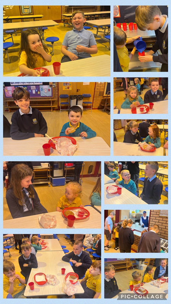 P6 were delighted to spend some time with their buddies in the lunch hall today.
