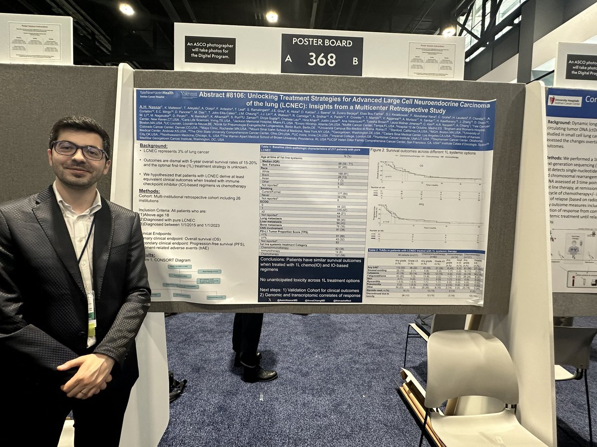 .@AminNassarMD explores treatment options for 1st line treatment of advanced pure large cell neuroendocrine carcinoma #ASCO24 revealing similar outcomes for chemo, IO & chemoIO, questioning the added benefit of chemoIO compared to chemo alone @Annechiangmd @OncoAlert