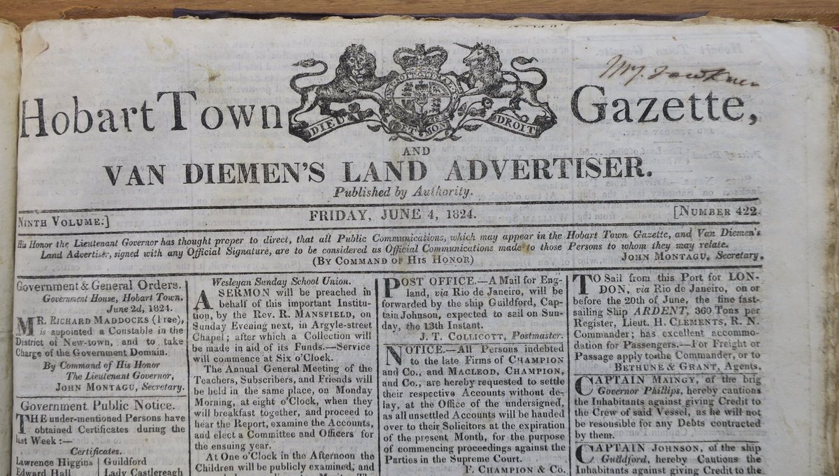 SallyBloomfiel7's tweet photo. 200 years ago today in Hobart Andrew Bent shook off government censorship of his newspaper - the first publisher in the Australian colonies to do so. https://t.co/RbJk9DiLvo
#newspapers #pressfreedom https://t.co/zEYdg8CFHD