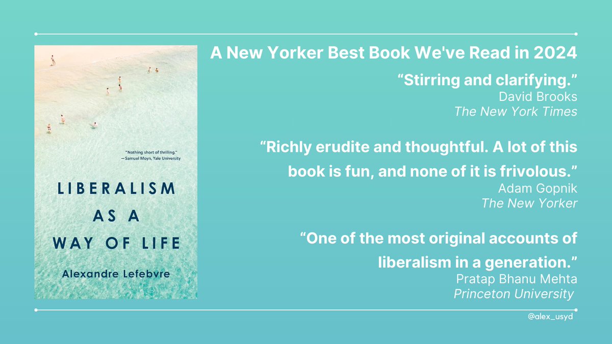 Publication Day! Liberalism as a Way of Life, <a href="/PrincetonUPress/">Princeton University Press</a> 

I've tried my best to make liberalism exciting, deep, fun, and above all, relevant to who you are.

Liberalism is the water that we swim in. Take a dip and get your copy here: t.ly/AAItp