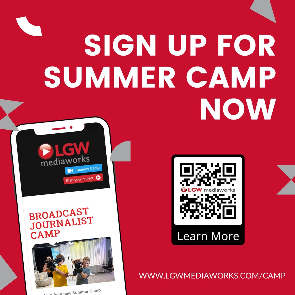 LGW_mediaworks's tweet image. Summer is here! Don't miss out—sign up for LGW Mediaworks' Summer Camp today.

Visit lgwmediaworks.com/camp to learn more!

#LGW #LGWmediaworks #BroadcastJournalist #Summercamp #FutureFilmmakers #VideoProduction #creativespaces