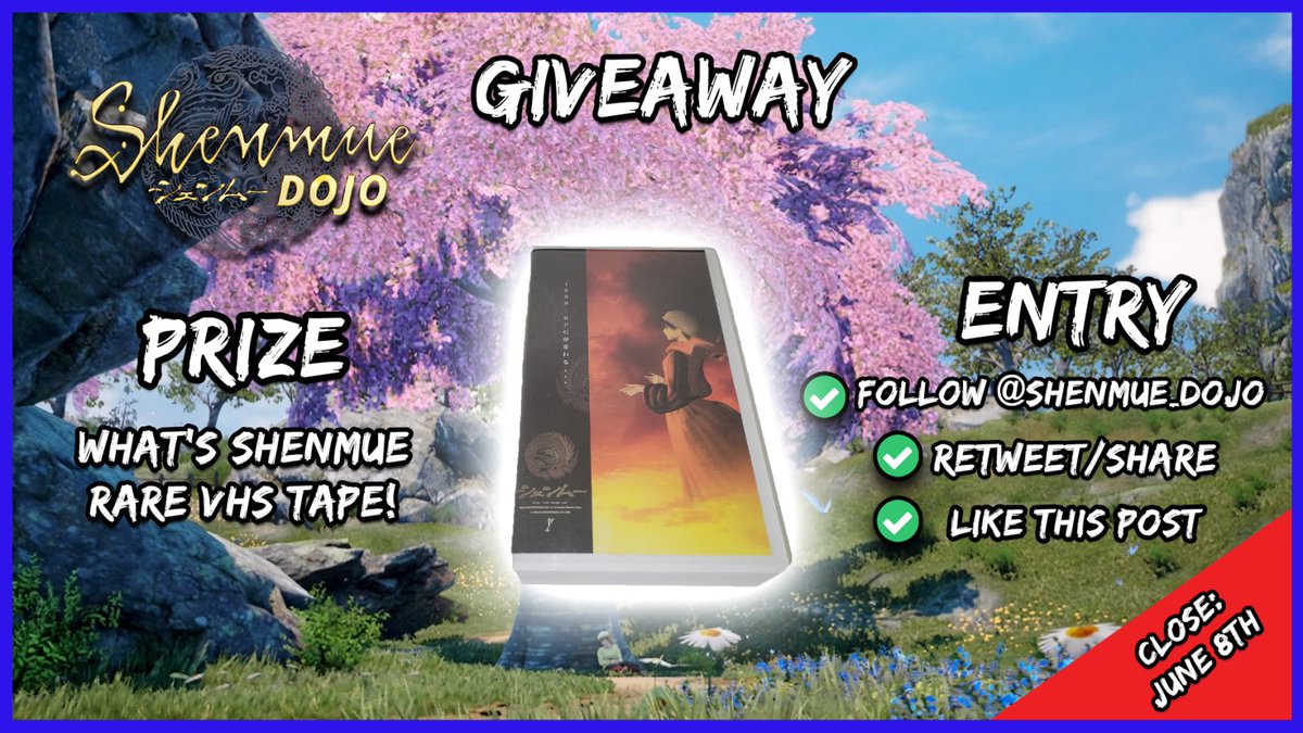 COMPETITION!

We have a very rare VHS copy of What's #Shenmue to giveaway!

To Enter:
✅ Follow the Dojo
✅ Retweet/share
✅ Like

Entries close June 8th. Winner announced by June 9th.

Open WORLDWIDE! 🌏

#LetsGetShenmue4
