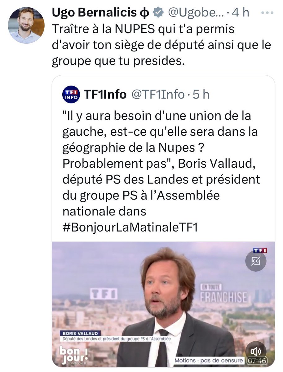 Un député de LFI rappelle au président du groupe PS à l’Assemblée Nationale avec le soutien de qui ce dernier a été élu. Aujourd’hui, au lieu d’abandonner la NUPES, le PS et son candidat Glusckmann ont préféré un moratoire pour discuter de leur alliance d’après 9 juin.Pitoyable !