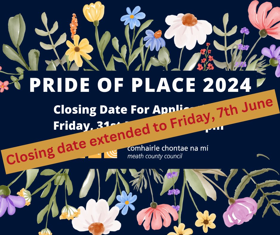 Pride of Place 2024

Applications are invited from Community Groups, Tidy Towns/Village Committees, Residents Associations and other voluntary groups for this years Pride of Place initiative

Closing date 𝐞𝐱𝐭𝐞𝐧𝐝𝐞𝐝 to Fri, 7th June 2024

More info: bit.ly/MCCPOP