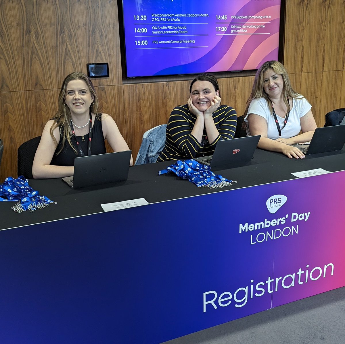 PRSforMusic's tweet photo. Lizzie, Elle and Andrea, our friendly team here to welcome you at #PRSMembersDay #PRSAGM https://t.co/YFi5dTXT9x