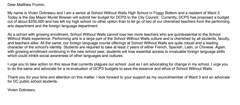 School Without Walls (@swwhsa) on Twitter photo On this Primary Election Day, SWWHS students have a lot to say: #Ward3 students ask <a href="/ChmnMendelson/">Phil Mendelson</a> @cmbrookepinto <a href="/MatthewFrumin/">Matt Frumin</a> @cmrobertwhitedc <a href="/CMLewisGeorgeW4/">CM Janeese Lewis George</a> and <a href="/councilofdc/">Council of DC</a> to restore the theatre arts and Chinese language positions in SY25. Please help #saveourteachers. On this Primary Election Day, SWWHS students have a lot to say: #Ward3 students ask <a href="/ChmnMendelson/">Phil Mendelson</a> @cmbrookepinto <a href="/MatthewFrumin/">Matt Frumin</a> @cmrobertwhitedc <a href="/CMLewisGeorgeW4/">CM Janeese Lewis George</a> and <a href="/councilofdc/">Council of DC</a> to restore the theatre arts and Chinese language positions in SY25. Please help #saveourteachers.