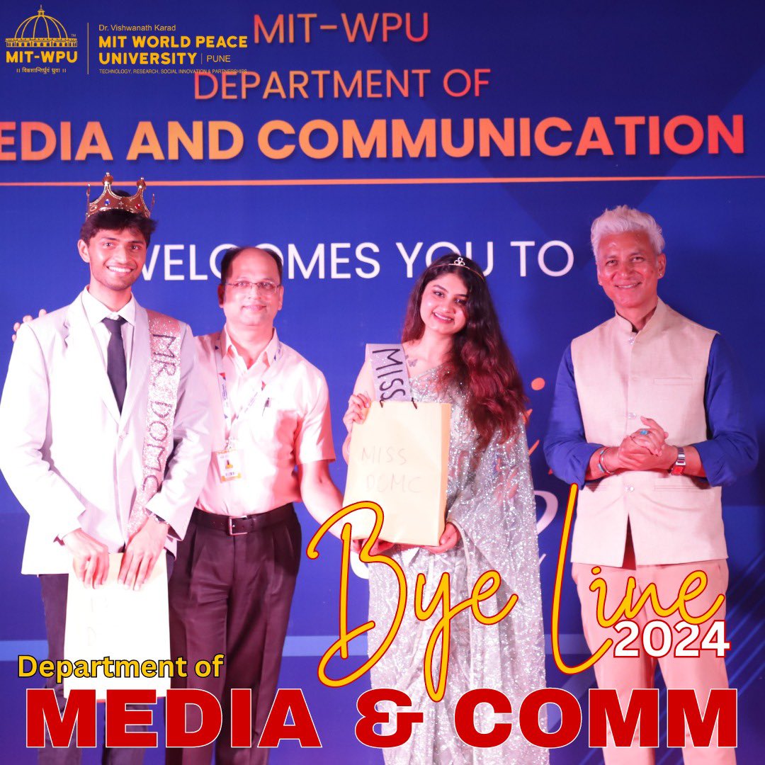 MITWPU_SOMC's tweet photo. BYE LINE 2024
A round of applause for our freshly crowned Mr DOMC TEJAS KOLHATKAR Ms DOMC SIMAR WAHAN 👏 👏👏
✨
#mitwpu #pune #mediaandcommunication #farewellparty🎉 #farewell #byeline #mediastudents #bestuniversity #classof2024 https://t.co/NsrObRFkkk