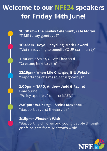 Funeral_Exhibit's tweet image. We are delighted to share our speakers for #NFE24! 

We have a fantastic range of speakers covering important topics across the sector, you can find the Inspire Lecture Theatre in Hall 1, Stand 26.

Thank you to all of our brilliant speakers, we look forward to welcoming you!