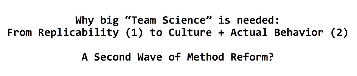 Hallgeir Sjåstad (@h_sjastad) on Twitter photo Today I had the pleasure of giving a talk at the <a href="/NorRepro/">The Norwegian Reproducibility Network (NORRN)</a> event, this year focusing on "Team Science".
My view:
-1st wave of method reform: replicability, transparency, power (for good reason)
-2nd wave/why Team Science: If we want to take culture + actual behavior seriously. Today I had the pleasure of giving a talk at the <a href="/NorRepro/">The Norwegian Reproducibility Network (NORRN)</a> event, this year focusing on "Team Science".
My view:
-1st wave of method reform: replicability, transparency, power (for good reason)
-2nd wave/why Team Science: If we want to take culture + actual behavior seriously.