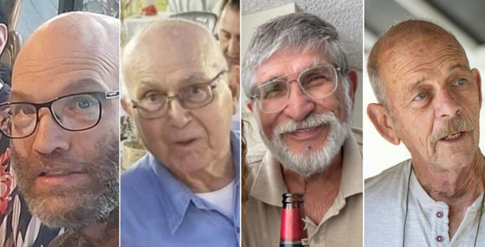daveatherton's tweet photo. Four Israeli hostages kidnapped on 7 Oct have died in captivity.

🇮🇱 Amiram Cooper, 84 
🇮🇱Haim Perry, 79 
🇮🇱Ndav Popplewell, 51  
🇮🇱Yoram Metzger, 80

They had appeared in propaganda videos for Hamas. Perry, Cooper, & Metzger in Dec & Popplewell in May.

Hamas retain the bodies. 

Nadav Popplewell is also British.