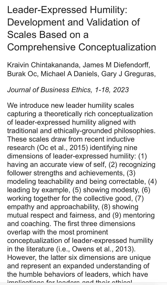 התפרסם מאמר חדש שפיתח מדד למנהיגות של ענווה - leader expressed humility.
על צניעות, מוכנות לשינוי ולמידה, על הוגנות ועל המוכנות ללמד אחרים, leading by example…
כמה אנחנו צריכים את זה…