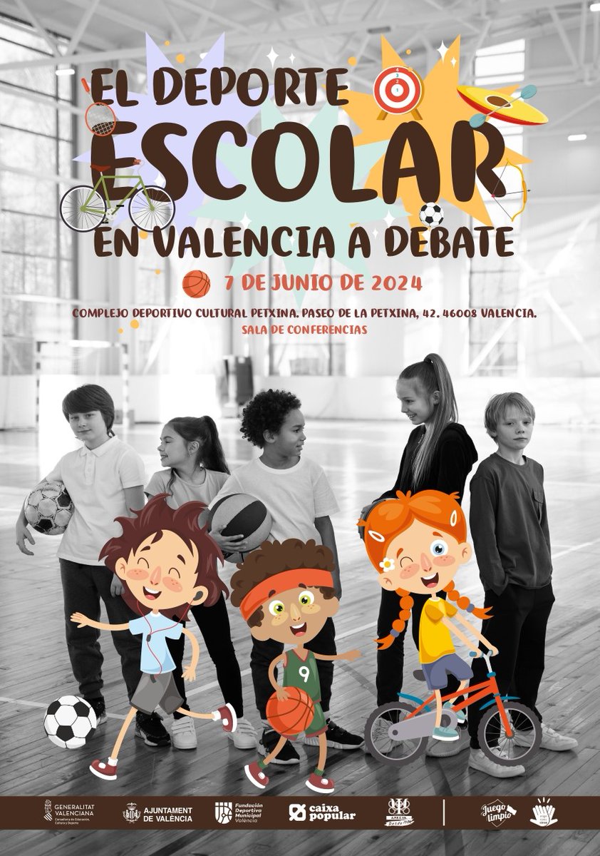 🗓️Este viernes 7 de junio, se celebra en 📍Complejo Deportivo Cultural Petxina “El deporte escolar en Valencia, a debate”, jornada sobre el futuro de la oferta deportiva de la ciudad entre la población escolar.

🕒Desde las 09:00 horas

👉Más información: t.ly/x3Miy